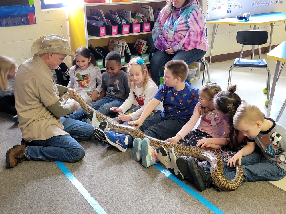 Science Alive's boa snake petted by students