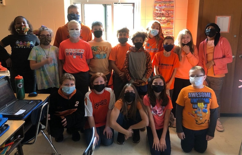 Fiedler Elementary students wearing orange to support no bullying.