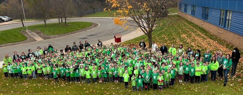 Weston Elementary Students wore their Positivity Project T-Shirts for a school photo.